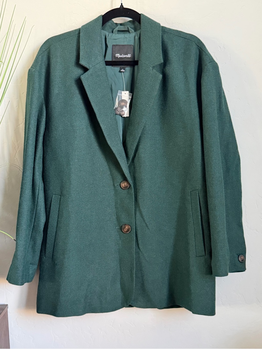 Madewell NWT Wool Blend Oversized Blazer Jacket Green Size L